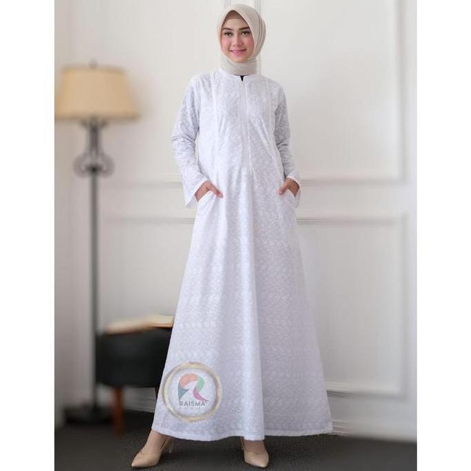 Raisma - Princess Baju Gamis Putih Wanita Katun Baju Lebaran Umroh Haji Busana Muslim Wanita