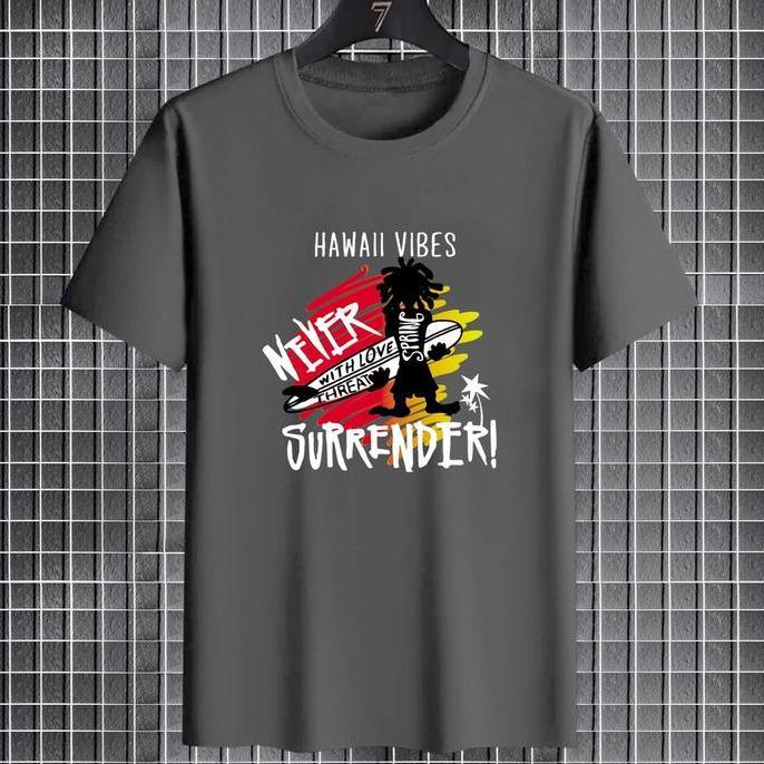 KAOS DISTRO PRIA/WANITA COTTON COMBED 24s LENGAN PENDEK / PRINTED HAWAI VIBES