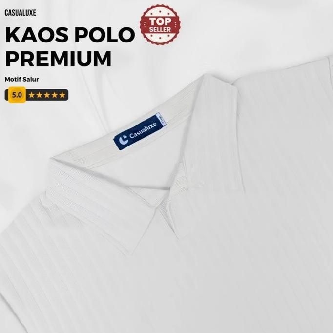 Kaos Polo Shirt Pria Berkerah Bahan Knit Motif Putih