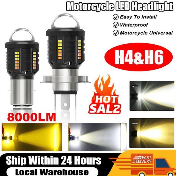 Promo Lampu depan sepeda motor LED Lampu H4 / H6 Dua warna Hi Lo beam Sepeda motor Lampu depan Lampu