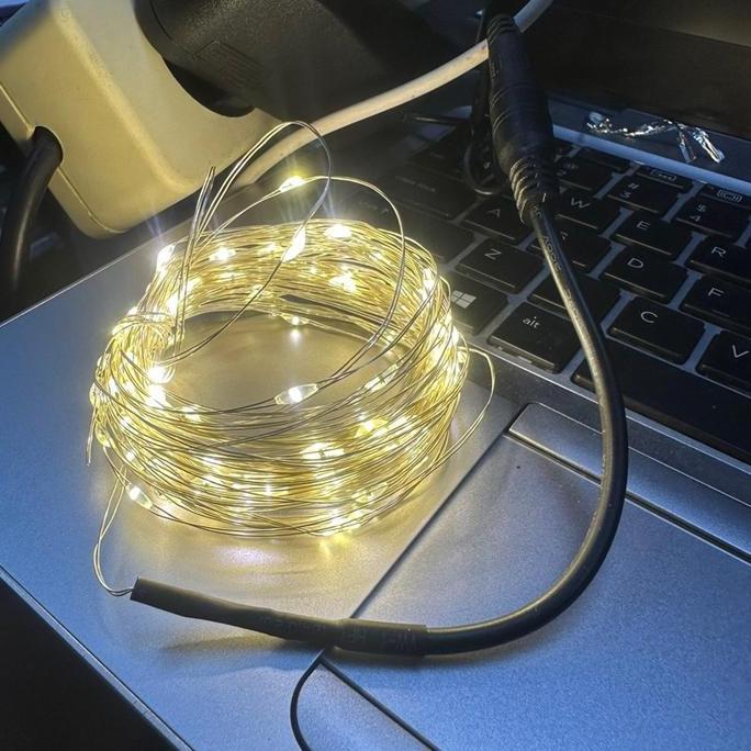 lampu tumbler natal kawat 10m 10 meter mode diam 100led adaptor colok listrik