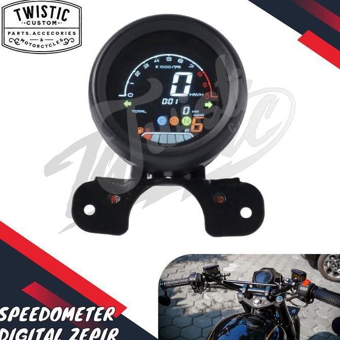 Speedometer Digital Bulat LCD Zepir Motor Custom Universal Bobber