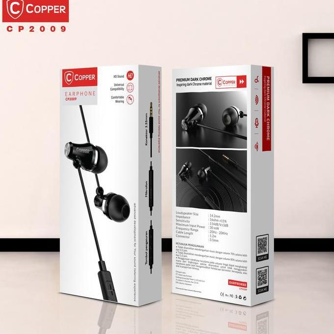 Copper CP2009 Premium Dark Chrome Earphone | Headset | Handsfree - Hitam