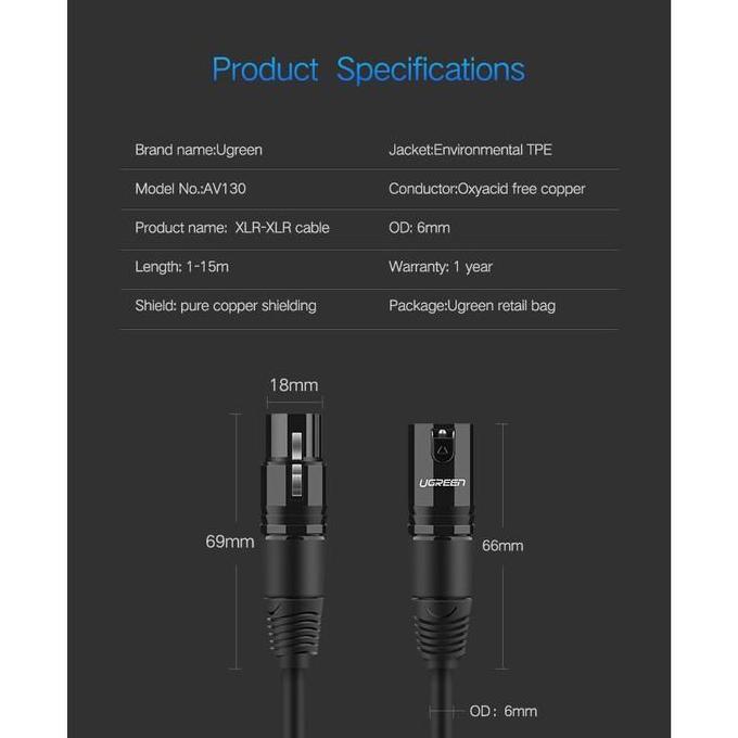 UGREEN Kabel Audio Cannon Karaoke Mic XLR Female To Exstension Male