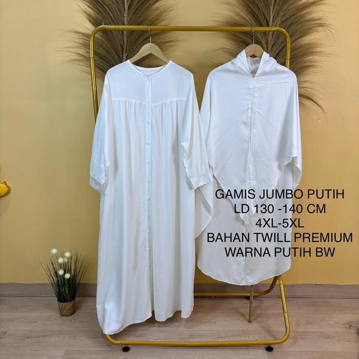 (Termurah) Gamis Putih Super Jumbo Ld 130 -140 Cm Model Polos Kekinian Bestseller
