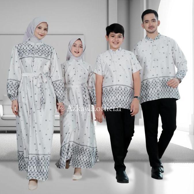 Azkayla Family Set Sarimbit Keluarga Baju Muslim Lebaran Gamis Couple Koko Motif Terbaru Bahan Silk