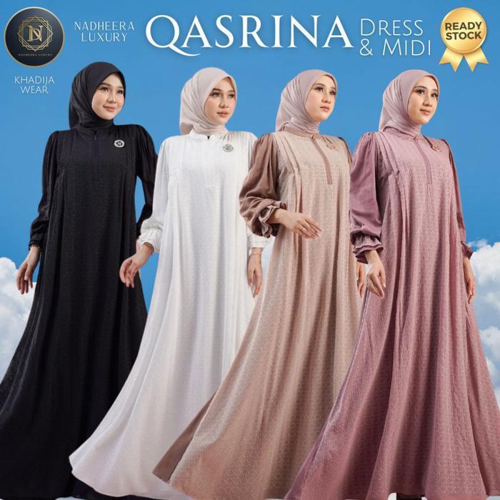 (Diskon) [Bisa Cod] Qasrina Dress Midi Nadheera Luxury Terbaru Babydoll Brukat Sp Khadijawear Qarina