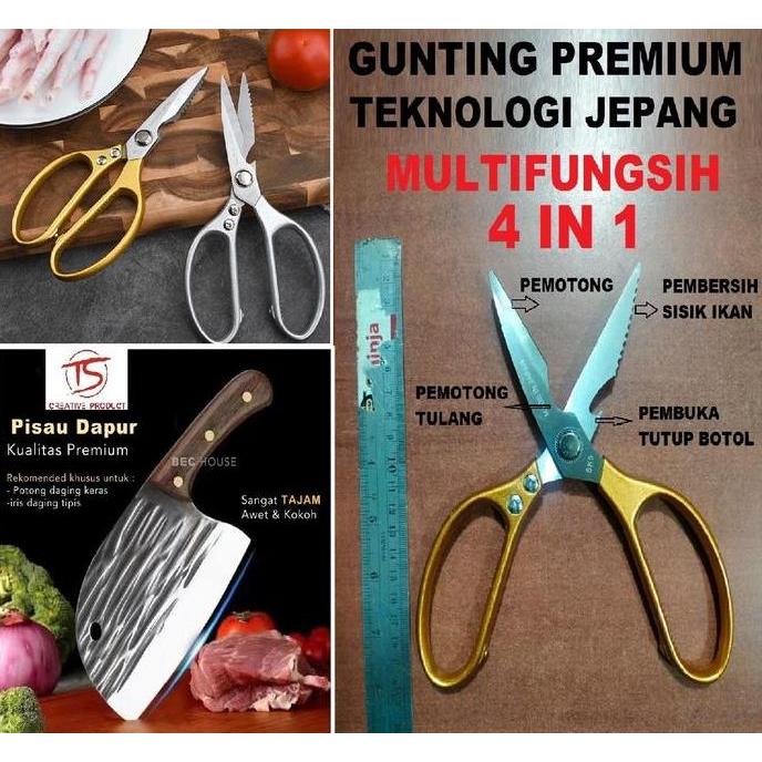 Gunting Daging MULTIFUNGSIH 4 IN 1 GUNTING Dapur Stainless FULL metal