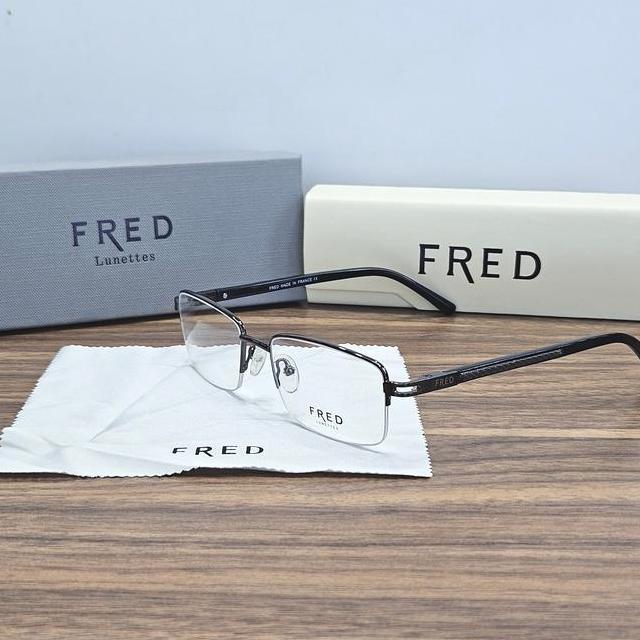 Kacamata Pria Wanita Elegan Kotak Half Frame Fred Fr063 C3 53 Gunmetal Hitam Eyewear Bluecromic Blue