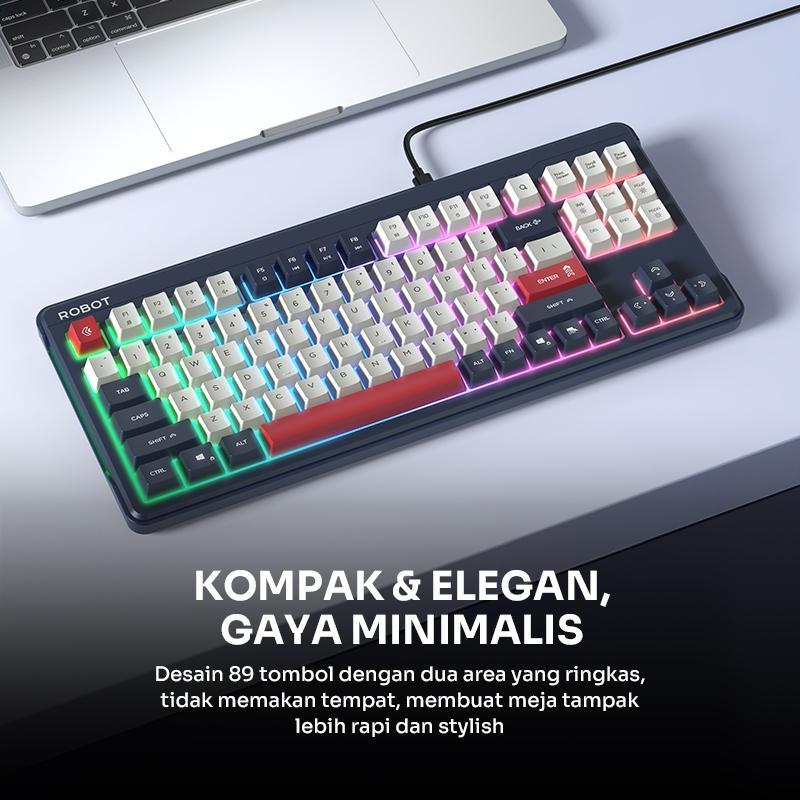 Robot Wired Keyboard Kabel Rainbow Backlight Type-C 89 Tombol Kompak Lembut Senyap Ergonomic Design 