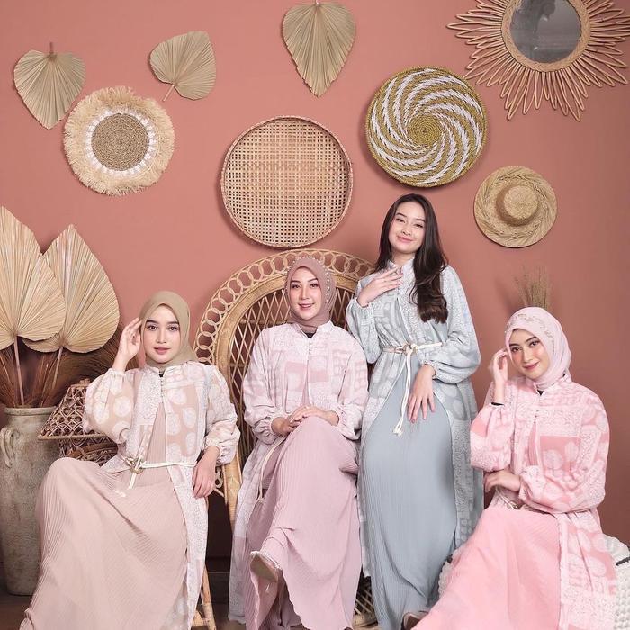 (Ready) Set Gamis Ceruti Motif Plisket Gies Wanita Muslim Ceruty Outer Formal Dress Panjang Mewah La