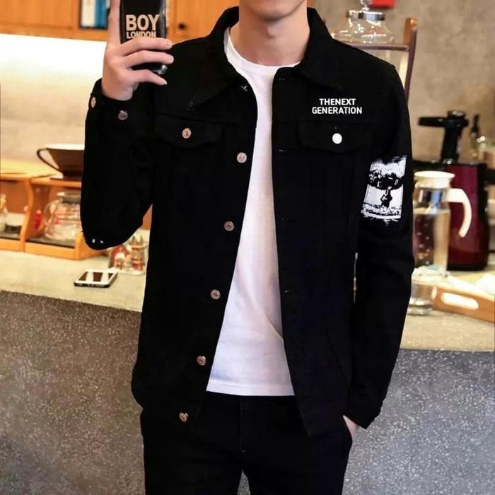 Roarr Jeans Clothes [New Arrival] Jaket Jeans Denim Pria/Wanita Hitam Sablon Toman / Zoman  Tokyo Re