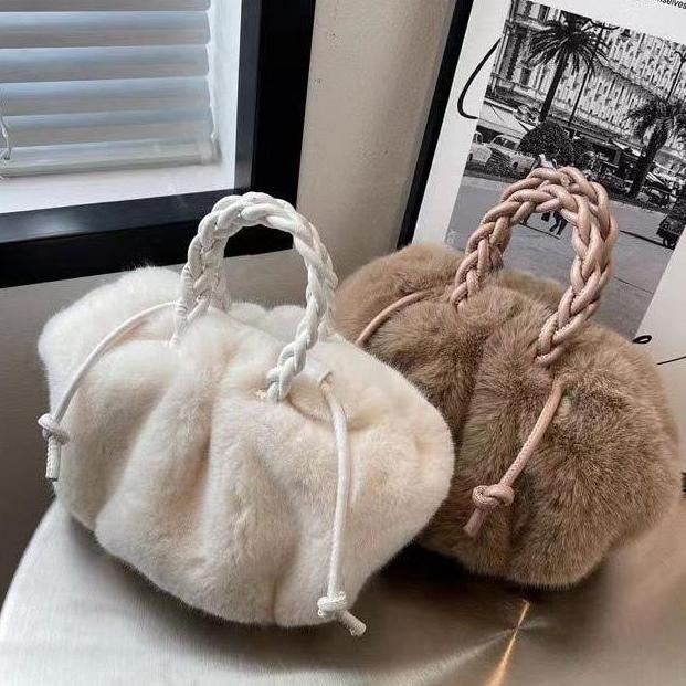 PERFA_KENI - HT TAS TANGAN BERBULU DENGAN TAS JARINGAN PLUSH MELIPAT, TAS JARINGAN KABEL BARU, TAS T