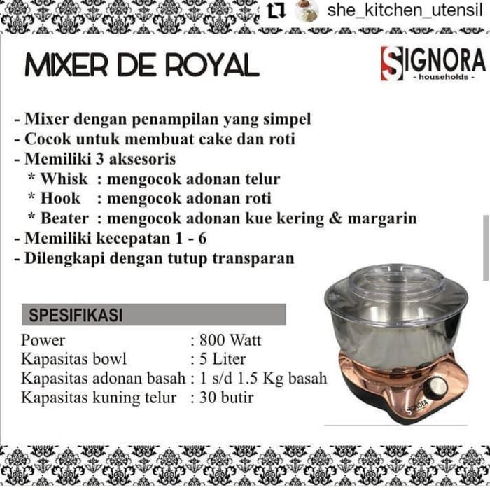 Mixer Signora De Royal Mixer Kue Roti Donat Bakpao Mixer Signora Original Dan Terpercaya