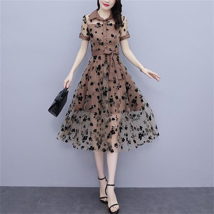 Fanmu 4097 Wanita Gereja Dress Simpel Elegan Korean Style Party Kristen Selutut Brokat Wanita Kekini