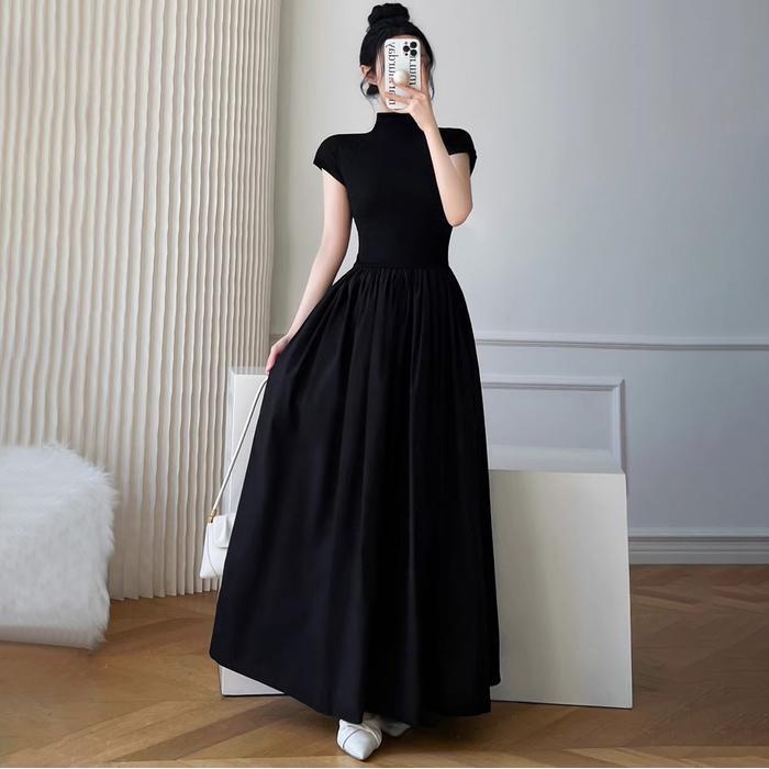 Cod Dress Korean Style Hitam Jumbo Panjang Dress Hitam Midi  Lengan Pendek Dewasa Dress Maxi Turtlen