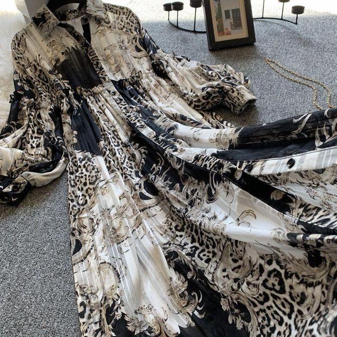 fanmu Atasan Wanita Blus & Kemeja dress lebaran dress vintage hijab Casual Baju Panjang Remaja Motif