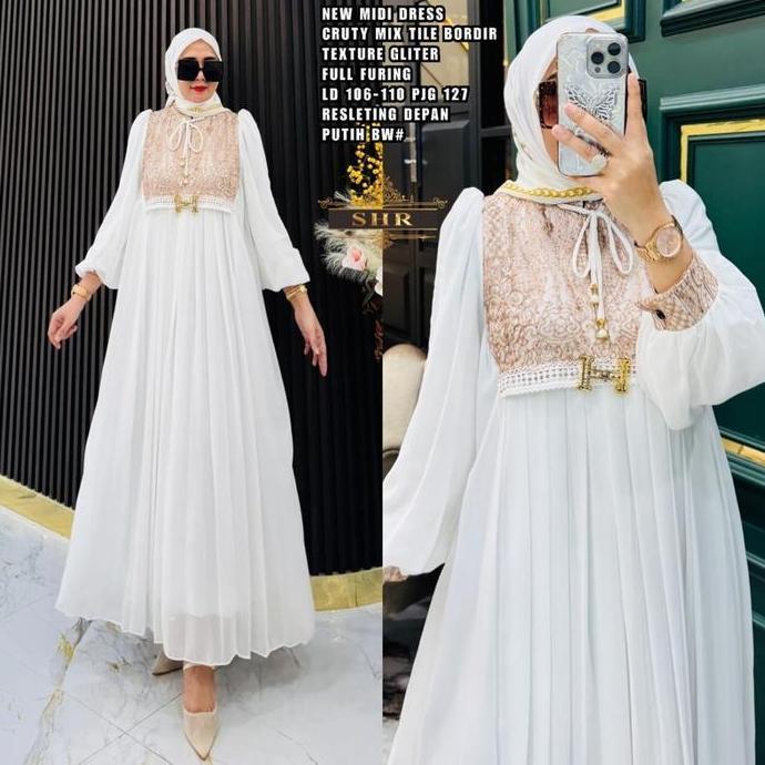 SHR NEW MIDI DRES TILE  BORDIR MUX CERUTY ORI SHR