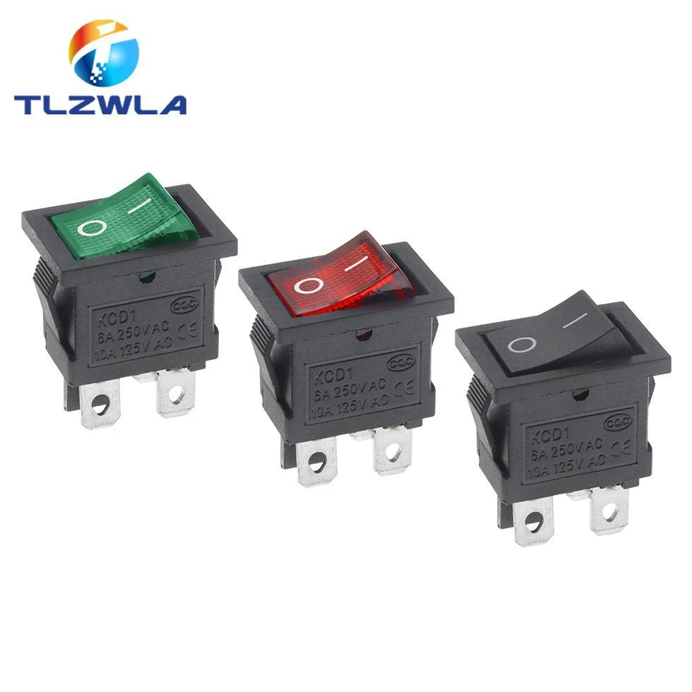 1PCS KCD1 LED ON-OFF 4 Pin Boat Car Rocker Switch 21*15mm 6A/250V 10A/125V AC Black Red Green Light 