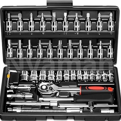 KUNCI Set Kunci Sok Kunci Shock 46 pcs Mobil Motor Lengkap Socket Tool Kit set Pas Ring Motor Mobil