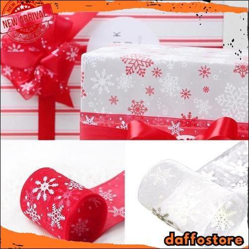 Pita natal 4cm ROLL organza nylon snowflakes putih christmas gift ribbon wrapping hiasan natal hampe