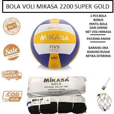 BOLA VOLI MIKASA 2200 SUPER GOLD DAN NET VOLI MIKASA GOLD - BOLA VOLY