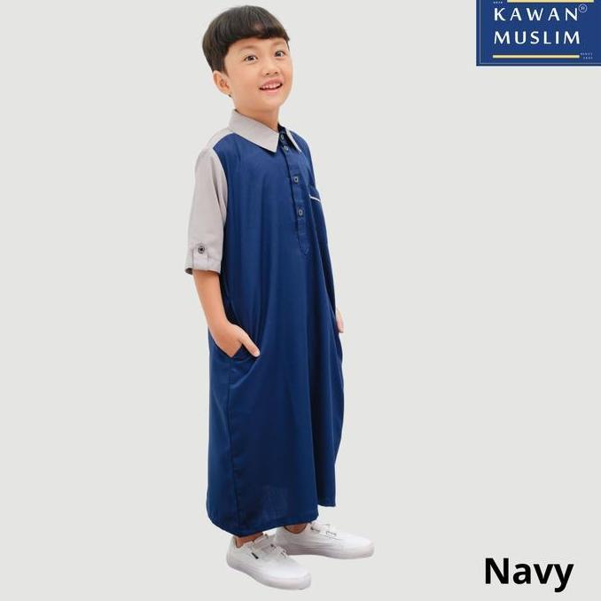 Jubah Gamis Anak Cowok navy Usia 1 Sampai 14 Tahun Modern Kawan Muslim
