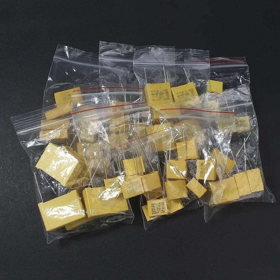 50PCS 102K~105K Polyester Film Capacitors Pack 275VAC X2 Capacitor Assorted Kit 0.047UF 0.1UF 0.22UF