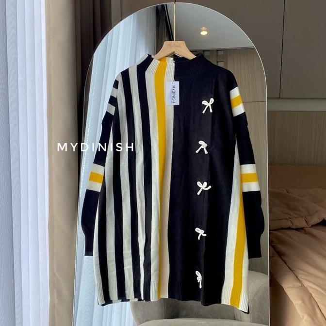 Bgs- Benty Tunik Blouse Rajut Atasan Wanita Motif Garis