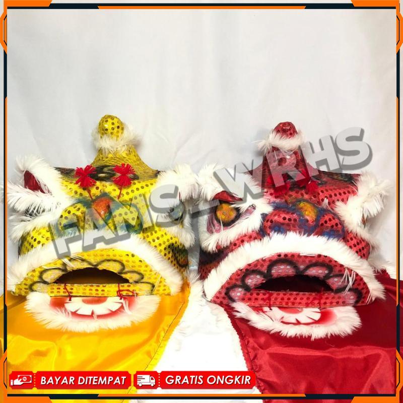 Barongsai Anak Dewasa Bahan Karton Tebal Kokoh Barongsai Kedip Bisa COD