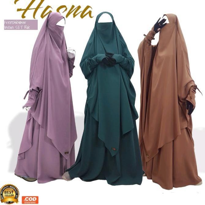 Hasna Moslem French Khimar Instan  Set Rok  Lancip khimar Simple Syari Cantik  Jilbab  Tangan Reslet