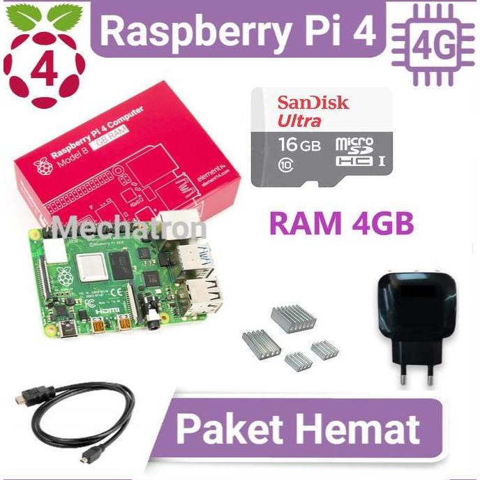 Raspberry Pi 4 model B 4GB Paket Hemat Siap Pakai Made in UK Pi4 Pi4B