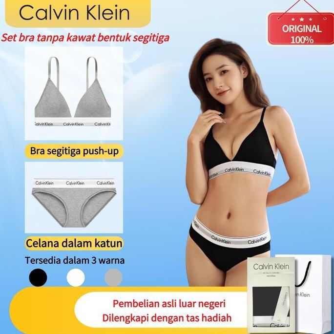 Super Promo, Setelan Pakaian Dalam Wanita Calvin Klein Asli - Bra Olahraga Tanpa Kawat Dan Set Celan