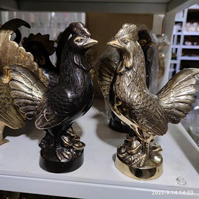 BEBAS ONGKIR - patung ayam emas hoki logam kuningan