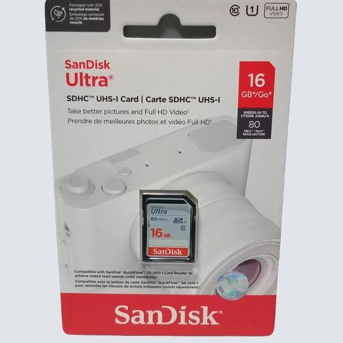 Memory SD SDHC Card Sandisk Ultra 16 GB 80 MB/s utk Camera Handycam Kamera