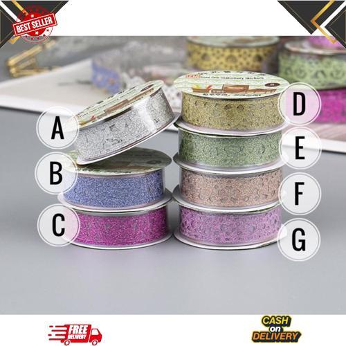 1 meter Stiker washi tape renda lace glitter 1 roll selotip dekorasi diy scrapbook PREMIUM
