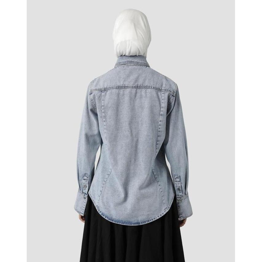 Sabamodest Slim Denim Shirt - Kemeja Denim Slim Fit Wanita