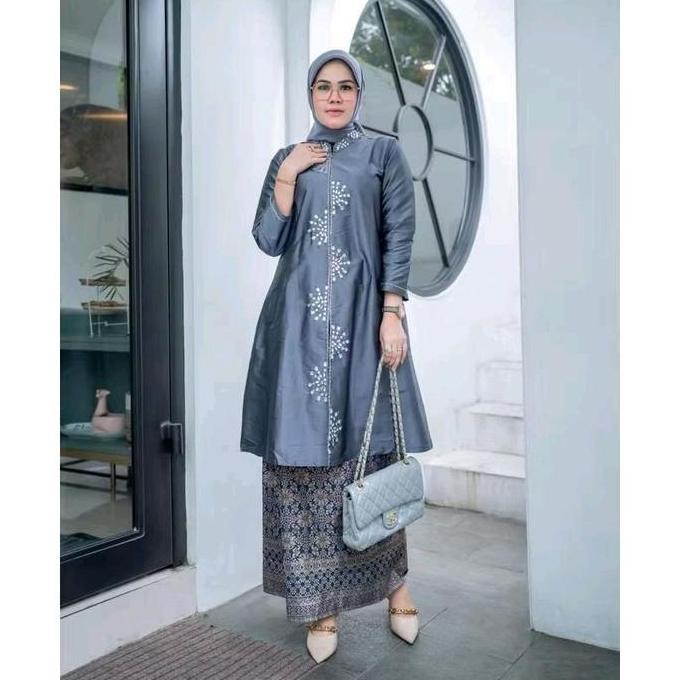 Set Kebaya Tunik ZZ Shimer Payet Bawahan Songket Palembang / Kebaya Tunik Modern / Kebaya Tunik Sera