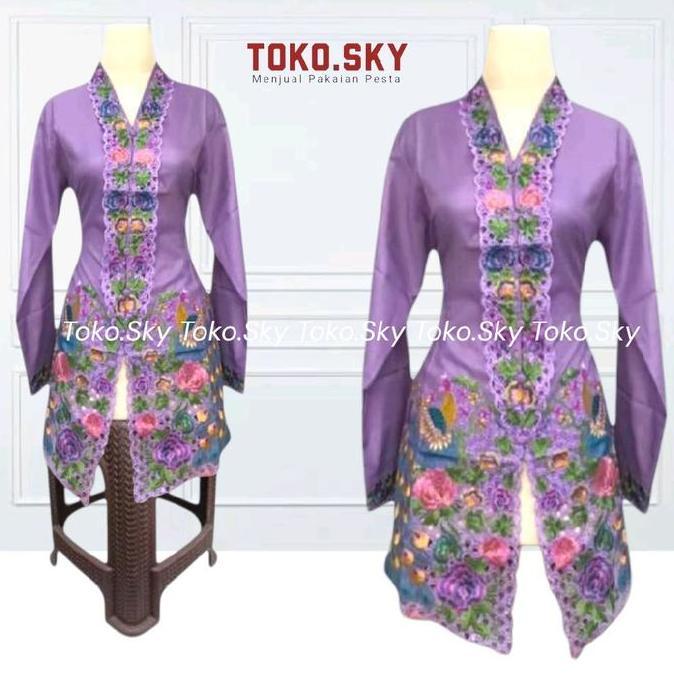 { .Sky } Kebaya Encim Bordir Merak - Kebaya Katun Toyobo Premium - Kebaya None Atasan Pesta Kondanga