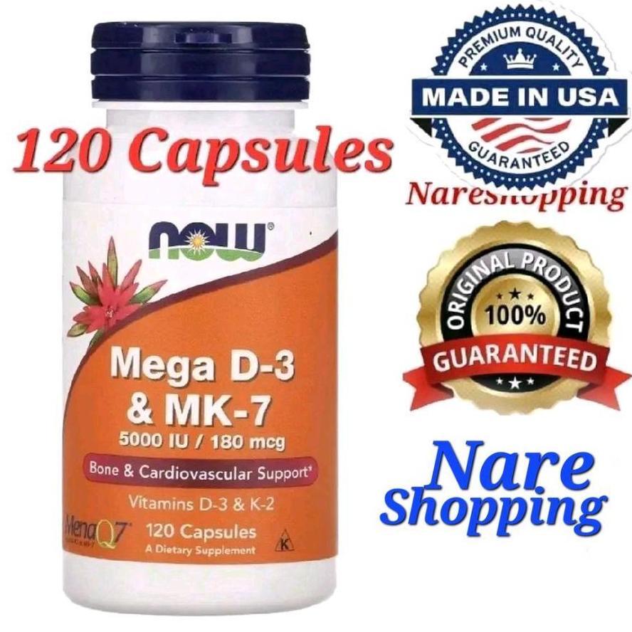 Now Foods Mega D-3 & Mk-7 180 Mcg (5000 Iu) 120 Capsules Halal D3 Mk7 Original