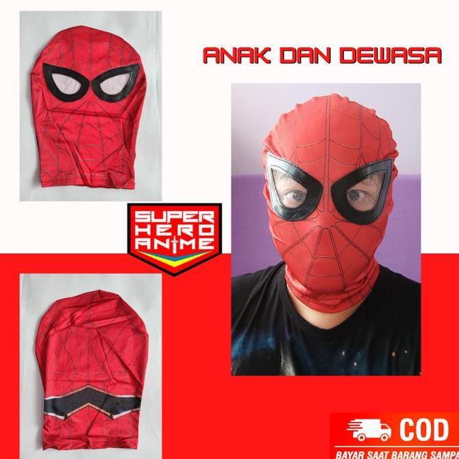 DISKON Topeng Spiderman Anak Dewasa Bahan Kain Cosplay Spider Merah Import READY STOCK