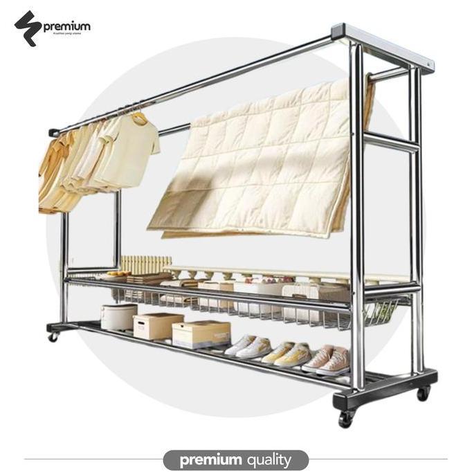 DISKON Jemuran Baju Hanger Rak Gantungan Baju Berdiri Stainless Jemuran Baju Besi Kuat Besar Jemuran
