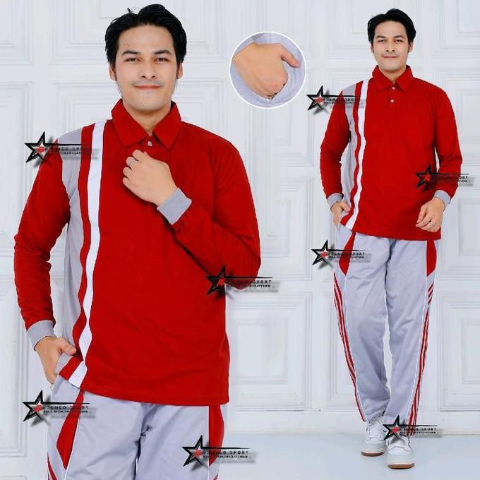 Super Hot, Setela Baju Olahraga Pria Lengan Panjang - Stelan Kaos Trening Sport Senam Lari Jogging S