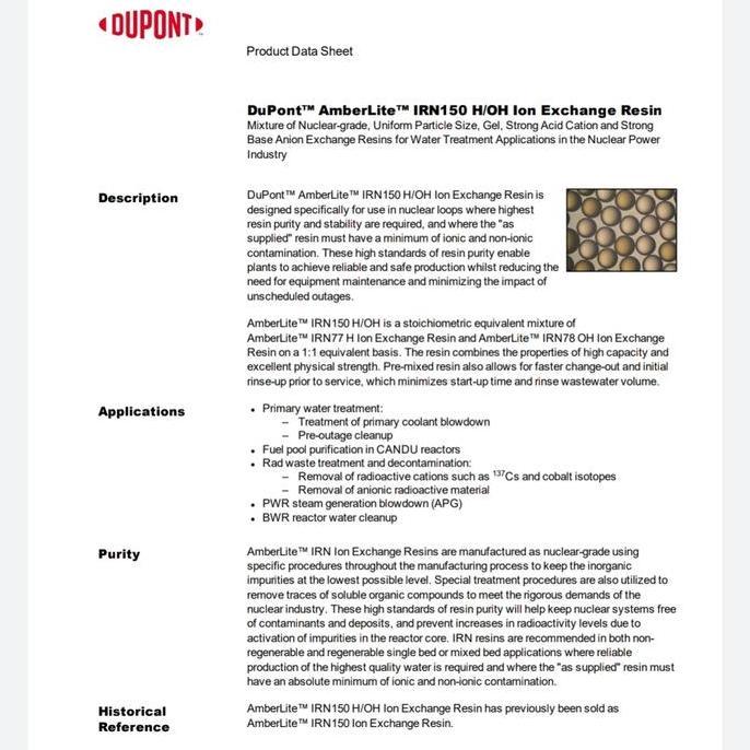 Resin Mixbed Dowex Amberlite IRN 150 Dupont