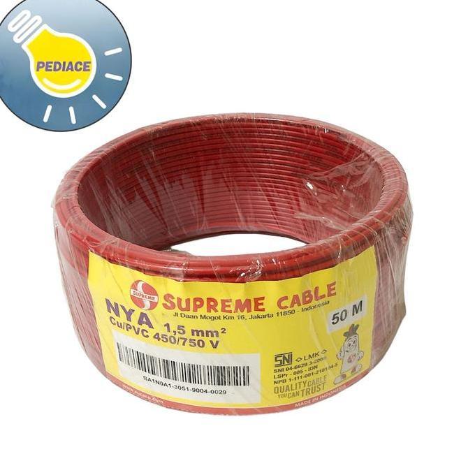Kabel Tunggal Kawat NYA 1.5mm SUPREME Warna Merah 1 Roll 50M