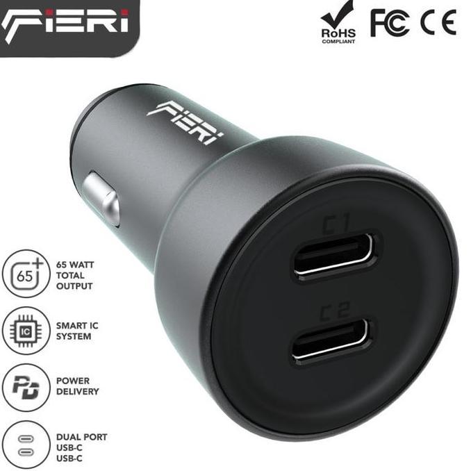 Promo Fieri Charger Mobil D1-X Dual Type C 65 Watt PD QC Fast Charging Diskon