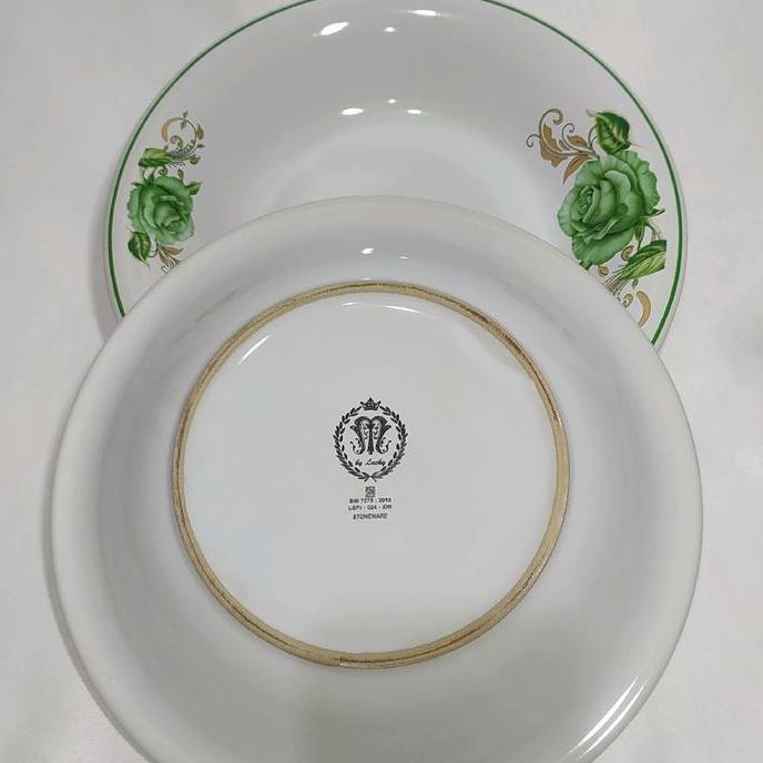 Termurah !! Lucky Piring Keramik 3Pcs Motif Bunga Hijau Piring Makan