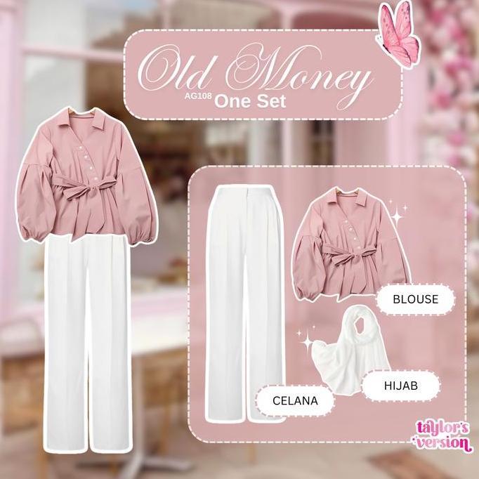 Girlfun- Outfit Set Korean Style Terkini Ootd Korean Style Blouse Pink Set Celana Putih Outfit Old M