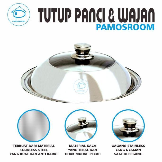 Coox- Pamosroom Tutup Wajan Kuali Panci 34 Cm Tutup Wok Pan Enamel Stainless Dengan Kaca 34Cm