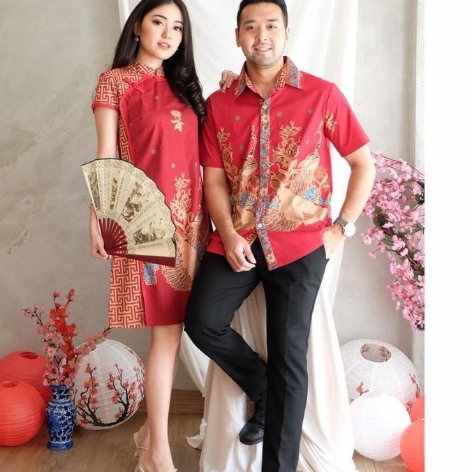 Pattern Couple Cheongsam Baju Pasangan Pria Wanita Imlek KMC